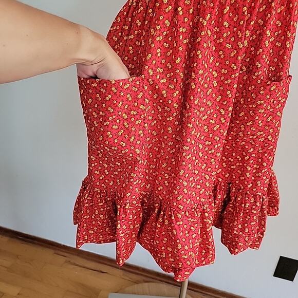 Handmade Floral Pinafore Apron Yellow Ditsy Floral Cottage Country Prairie - Picture 5 of 11